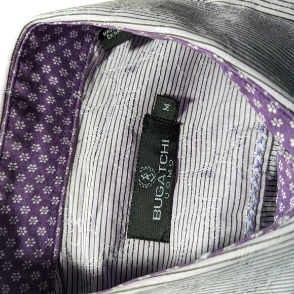 Bugatchi Embroidered Flip Cuff Shirt Mens Medium Purple Striped Button Up - Picture 6 of 6